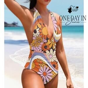 Aleumdr Halter Molded Cup One Piece Swimsuit Size L